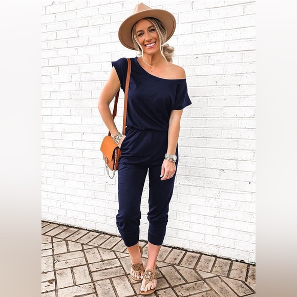 PRETTYGARDEN Loose Solid Off Shoulder Elastic Waist Long Romper - 3XL - NWT - Picture 4 of 6